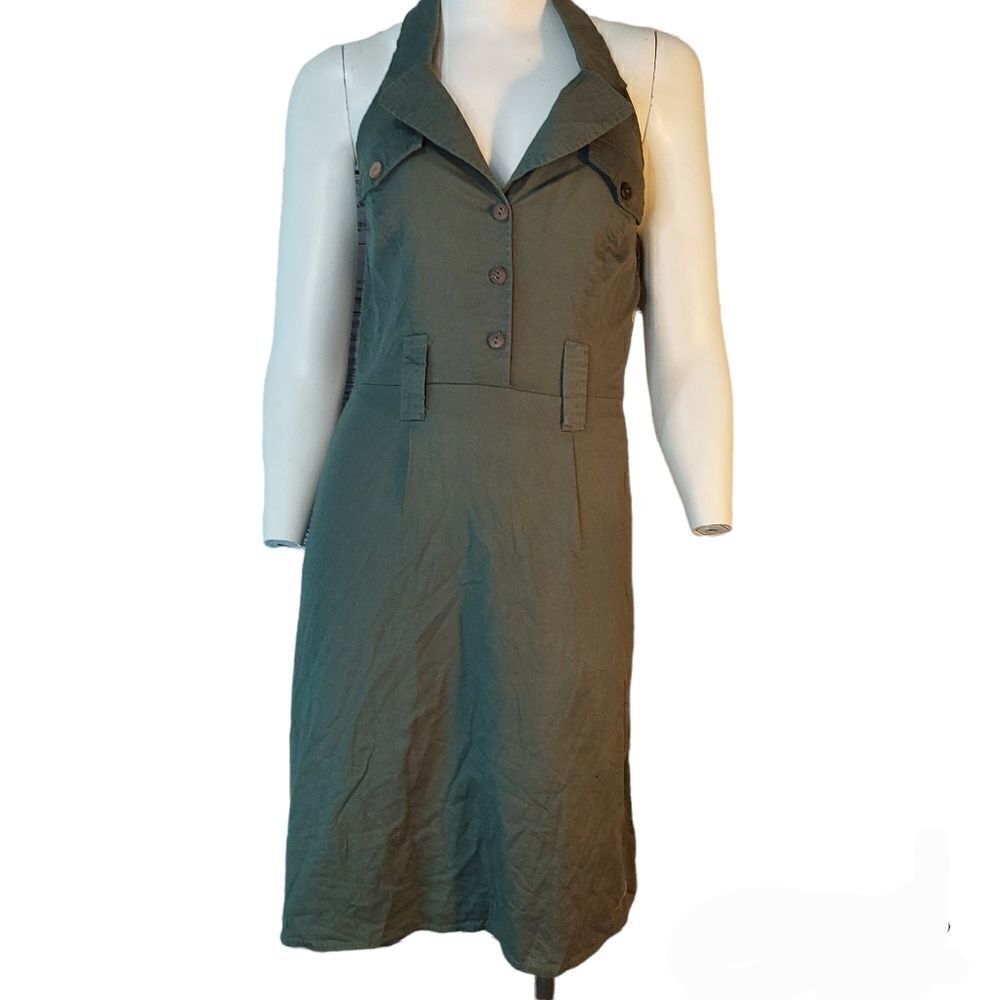 Womans Le Chateau Military Green Collared, Sleeveless Dress